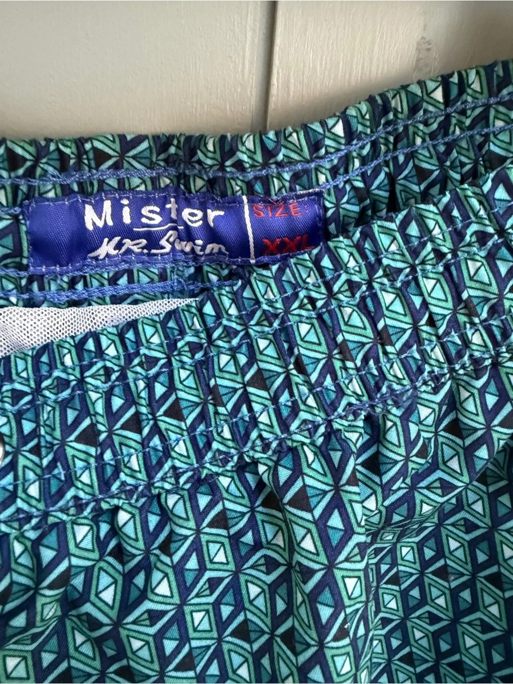 Mr.Swim Teal and Navy Geometric Swim Shorts